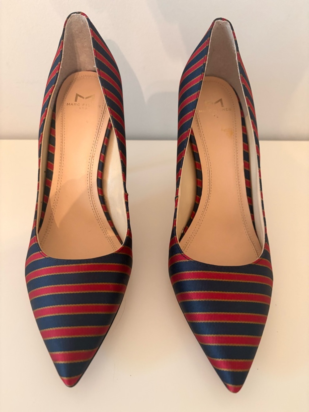 Marc Fisher Preppy Stripe Heels Size 7 NWOT PreppyChic Classic Preppy
